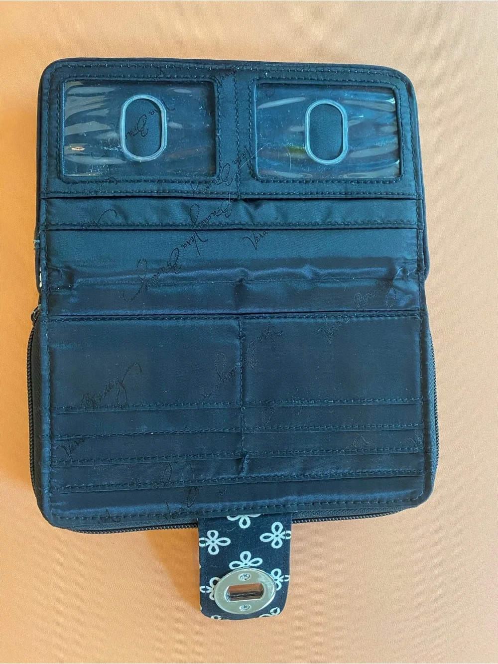 Vera Bradley Black Quilted Floral Zip Wallet Case